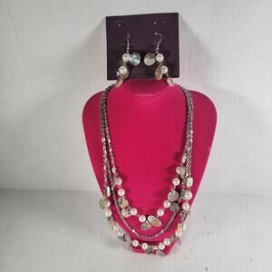 Premier Designs “Coastal” Multi-strand Silver Tone Shells, Faux Pearls Necklace